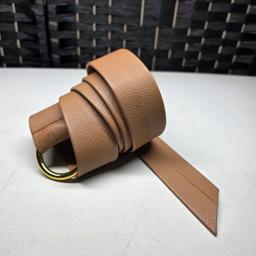 B-Low The Belt Women Tan Pebbled Vegan Leather O-Ring Buckle Belt One Size